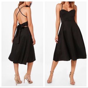 Boohoo Tie Back Scuba Midi Skater Dress